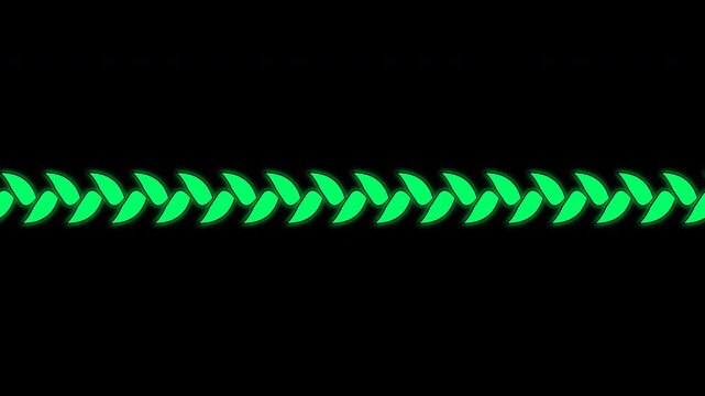 Seamless loop of a glowing emerald green braided pattern scrolling horizontally against a solid black background.