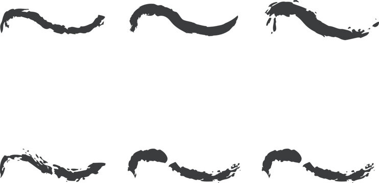 Set of Black Hand Drawn Wavy Tilde Brush Stroke Lines Isolated on White Background