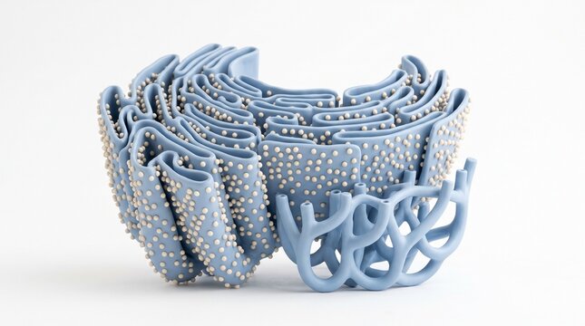 Rough Endoplasmic Reticulum 3D Illustration with Ribosomes on White Background