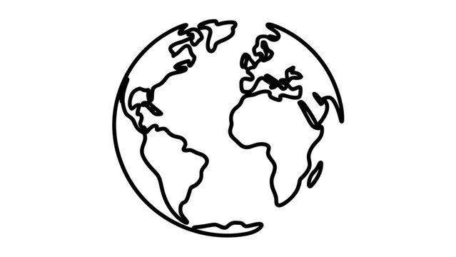 Simple line art drawing of the earth globe showing world continents
