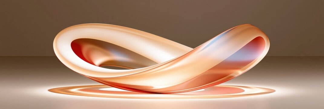 Abstract twisted glass torus with warm gradient lighting on neutral background