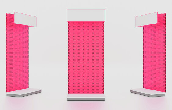 Pink Perforated Retail Display Panel Three View Mockup