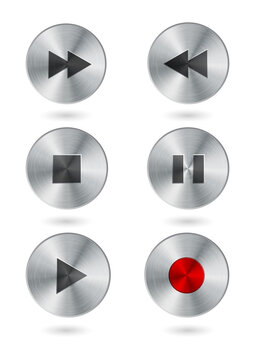 Silver media control buttons transparent background