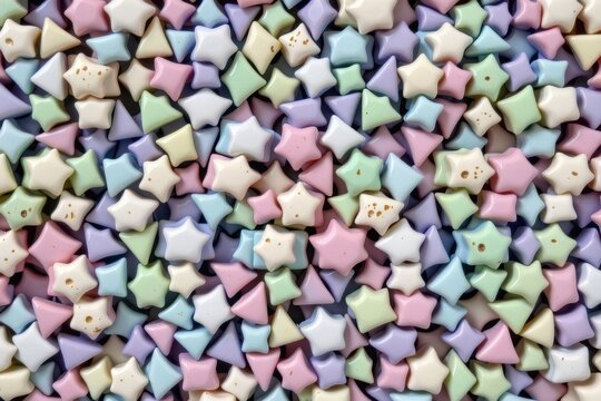 A Moroccan zellige tile pattern of interlocking geometric cross and star shapes enclosing tiny crystal balls in alternating shades of soft lavender and pure white.