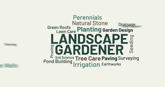 Landscape Gardener Profession Word Cloud with Garden Design Tasks