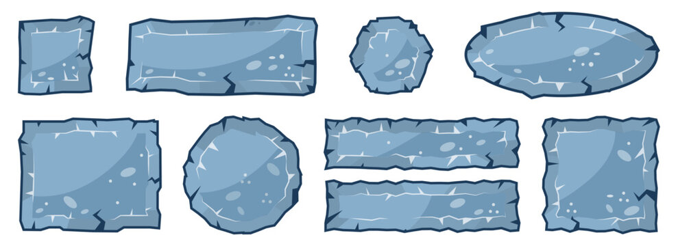 Blue fantasy stone frames collection with cracked edges and decorative textured surfaces