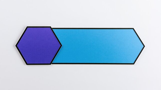 Banner layout with a purple hexagon card and blue arrow card, featuring a handmade textured finish and copy space for a presentation mockup