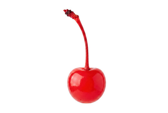 Single Vibrant Red Maraschino Cherry with Stem