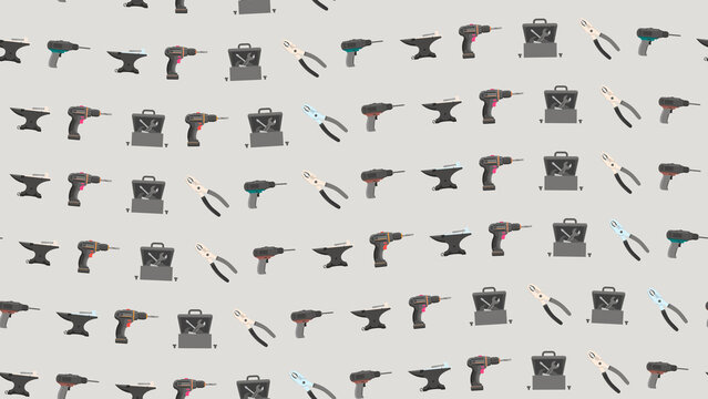 Tool Pattern with Drills, Pliers, and Anvils