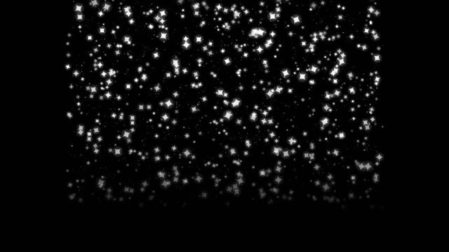 Shining gentle white stardust cascade falling particles on black background, luxury award event magic shimmering vertical waterfall video 4k