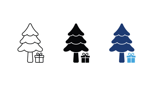 Set of christmas tree icons with gift box, vector illustration design