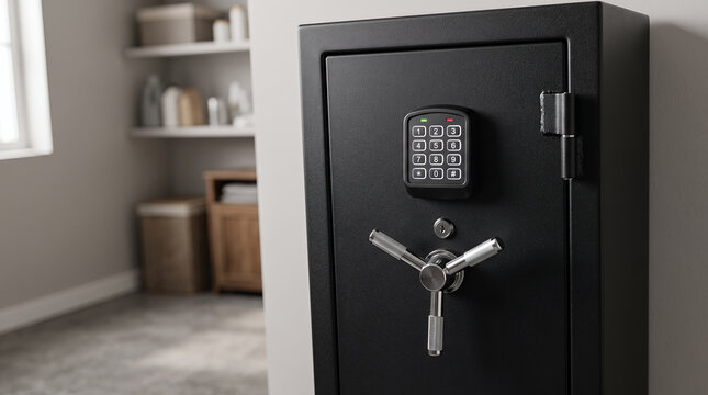 Gun safe with digital keypad lock, secure firearm storage, access control and home safety
