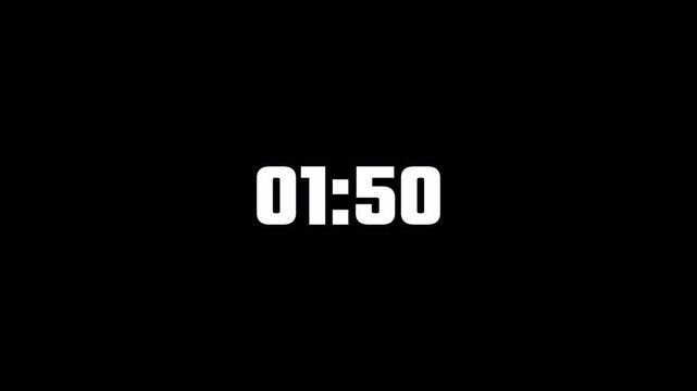 Two minute countdown timer animation on transparent background in sixty seconds