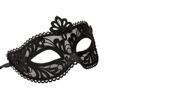 Elegant black carnival masquerade mask isolated on transparent background