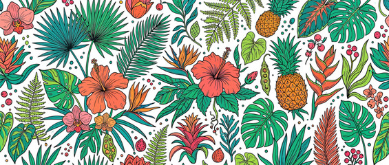 Tropical Exotic Botanical Garden Floral Pattern © Nanah