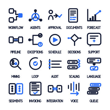 AI Business Automation Line Icon Set with Labels - 20 Icons