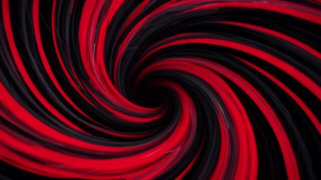 Abstract red and black swirling vortex with flowing curved ribbons creating dramatic motion and hypnotic energy