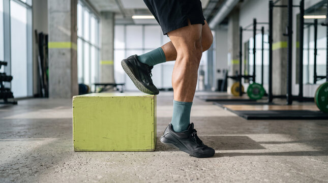 Controlled step down from a plyometric box