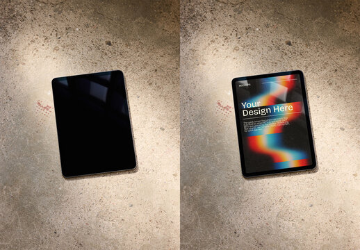 Mockup Of Customizable Tablet Screen, Top View