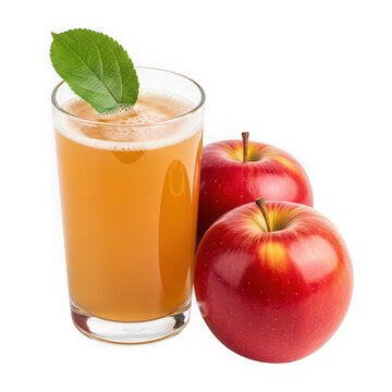 Glass of fresh apple juice with green leaf and two whole red apples