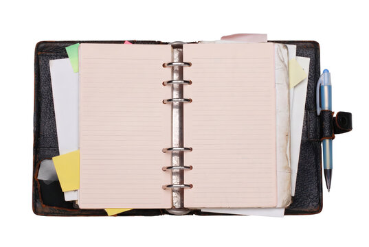 Open Leather Personal Organizer with Lined Pages and Sticky Notes