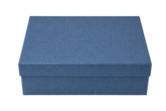 Rectangular blue gift box with a textured surface is presented on a white background, ideal for packaging and presents