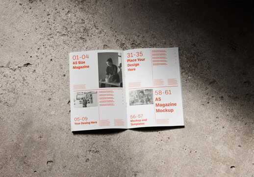 Mockup Of Customizable Open A5 Magazine, Top View