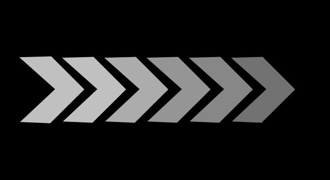 Right-directional arrow  white color loop animation. arrows sign left to right animation concept, for the overlay video layer. on black background. 