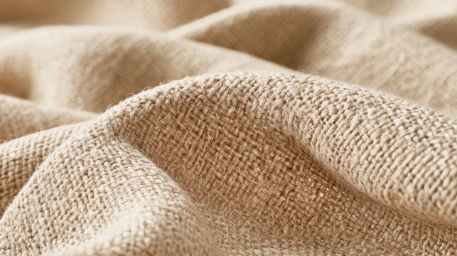 Folded Beige Linen Fabric Texture Close Up