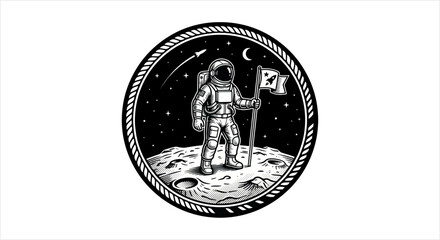 Astronaut standing on the moon planting a flag. © Gustavo