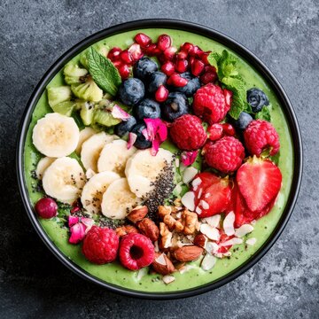 Colorful Smoothie Bowl with Fresh Berries and Fruit Toppings