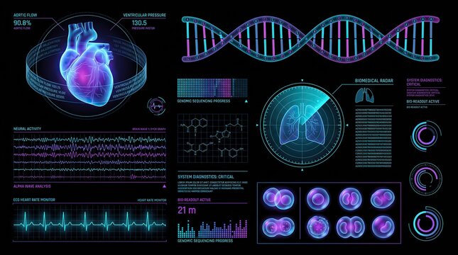 Futuristic medical HUD and biomedical interface collection