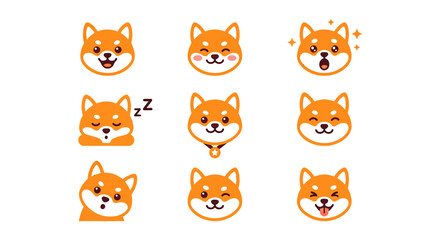 Obraz premium Cute Shiba Inu Dog Character Emoticon and Expression Vector Icon Set