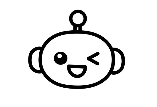Cute robot face icon winking with a smile for AI chatbot