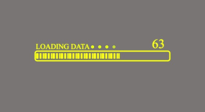 The yellow data loading bar indicates animation, percentage loading on a white background, loading text, pixel art, loading 0 to 100 percent. 4K Footage