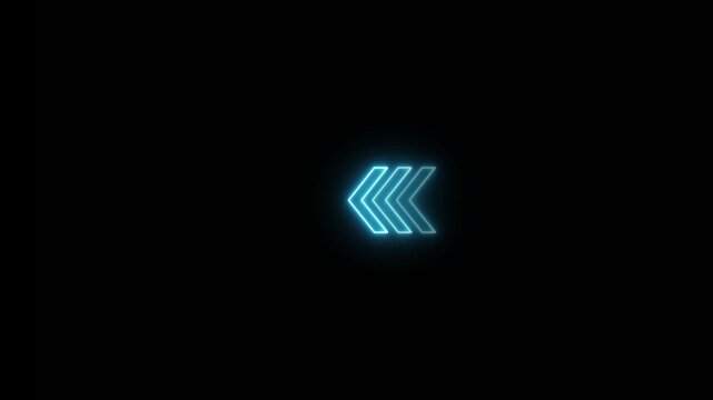 4k ultra hd 3840x2160 cyan neon chevrons pointing left horizontal animation glowing direction symbol dark background motion graphic looping video
