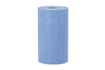 Large blue industrial cleaning wipe roll with a perforated texture stands upright on a clean white background © Chinases