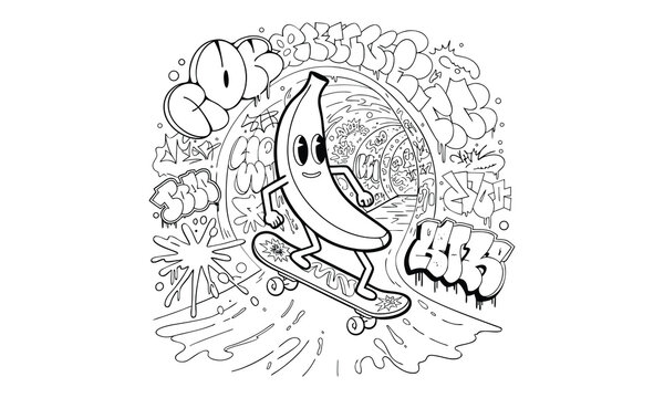 Banana line art t shirt design, Hand drawn lettering phrase isolated on white background, Calligraphy graphic design typography element, Hand written vector sign, svg