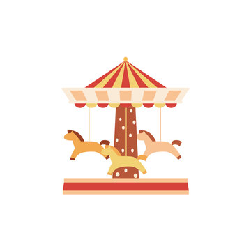 Vintage Carousel Ride - Cute Vector Illustration of Amusement Park Attraction