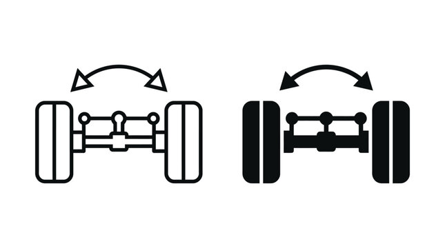 Automotive axle suspension alignment icons displayed as simple black vector graphic designs