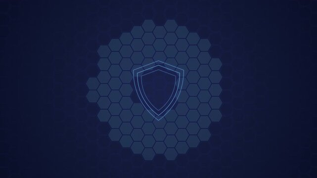 Shield icon on hexagonal honeycomb pattern