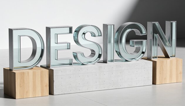 Design concept creative innovation and branding strategy 3d letters on wooden and concrete blocks for modern architecture and interior decoration