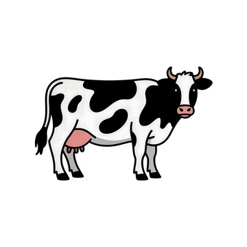 Black and white cow standing in profile view isolated on transparent background
