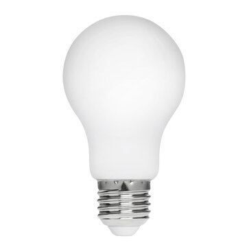 Single white LED bulb with metallic screw socket, isolated on transparent cutout background