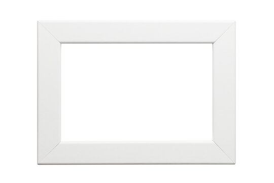 Empty white rectangular photo frame in landscape orientation, isolated on transparent cutout background