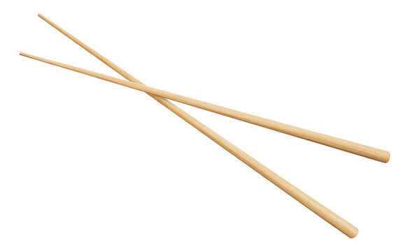 Pair of wooden chopsticks crossed in X shape, isolated on transparent cutout background