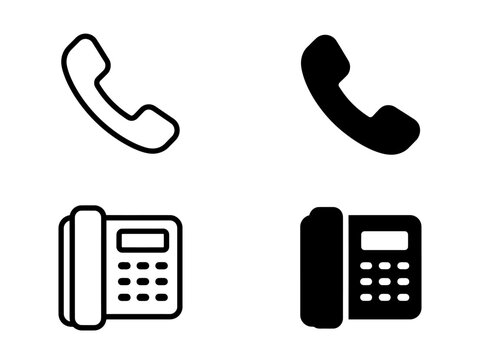 Telephone handset and office desk phone icon set in multiple styles