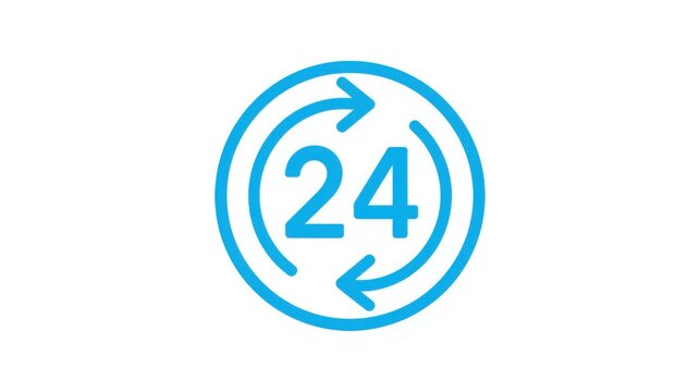 S&iacute;mbolo de servicio 24 horas en azul el&eacute;ctrico intenso con una flecha circular, dise&ntilde;ado como un emblema o sello circular