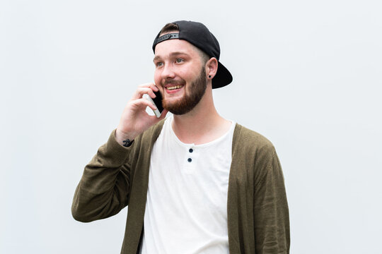Casual conversation young man smiling