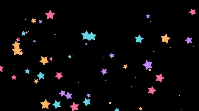 多色の星形が斜めに流れるパーティーの開幕を彩る全画面透過ループモーショングラフィックス映像